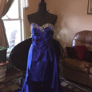 Royal blue with rhinestone prom girl dress
